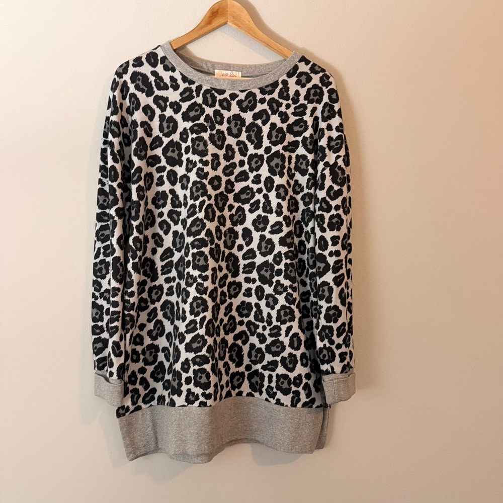 Jess Lea Gray Leopard Print Tunic Sweater